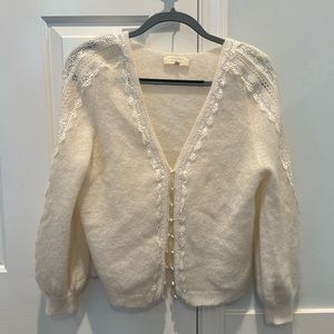 Sezane Cream Sweater with Lace Detail